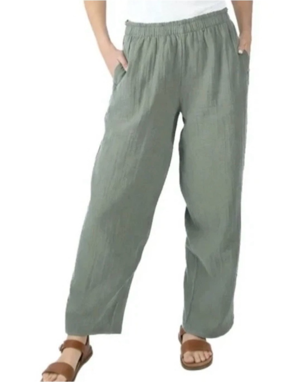 Coldwater Creek Green Cotton Gauze Pull On Pants XXL 20-22 Relaxed Straight NWT